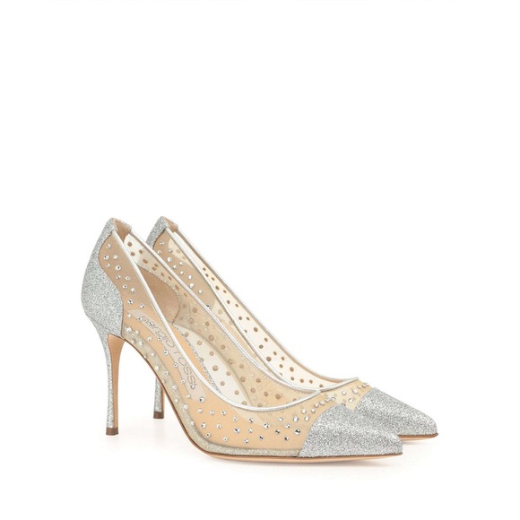 Sergio Rossi Silver and Nude Glitter Heels - Picture 1 of 8